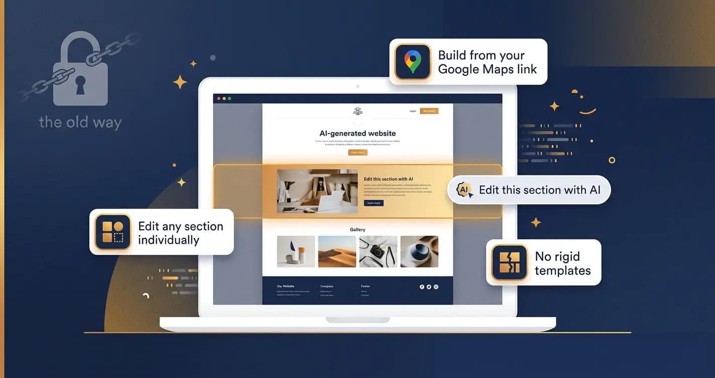'AI website builder showing a single section being edited with an AI prompt, representing the best Durable alternatives in 2026 ranked by editing control'